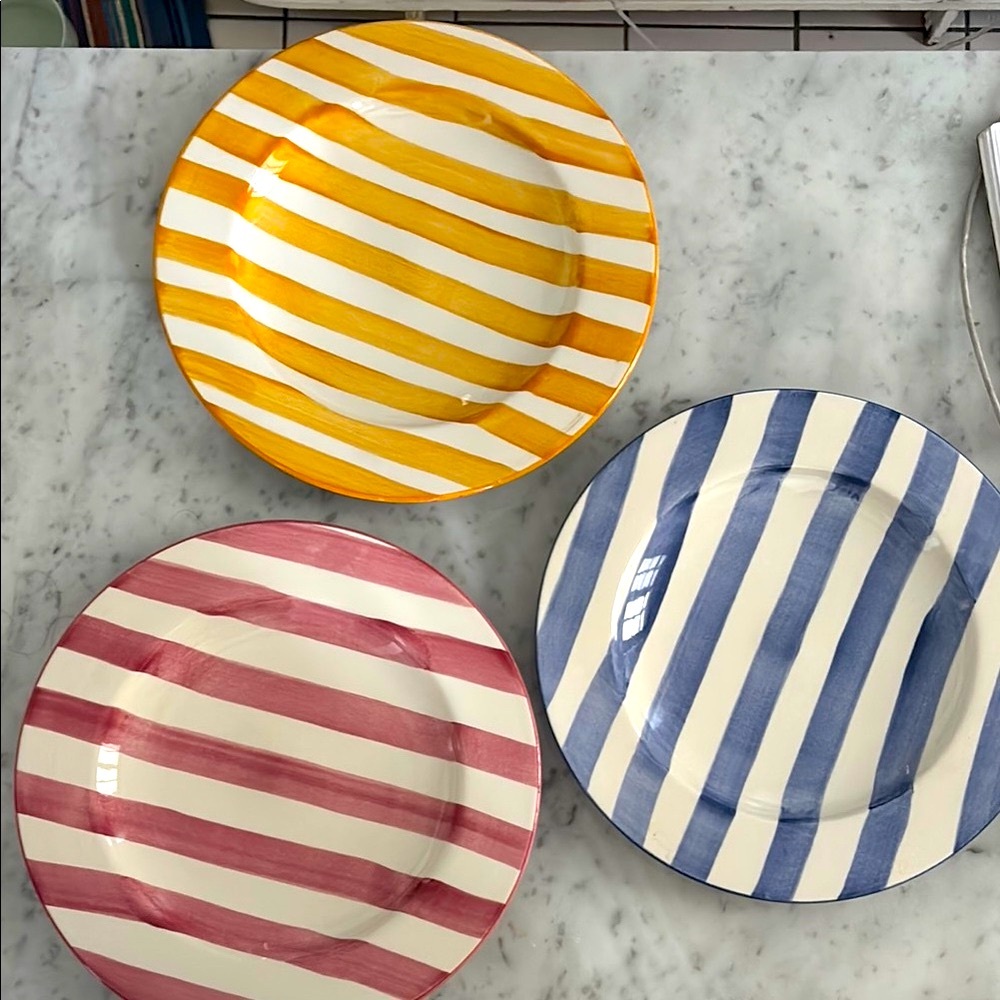 Set of 3 Colorful Striped ceramic dinner plates from Laurie Gates Designs